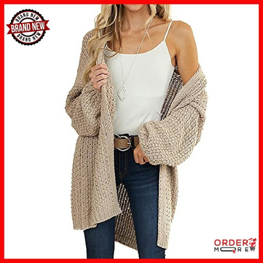 Chunky Knit Open Front Cardigan Long Sleeve Oversized Fit Acrylic - Picture 3 of 8